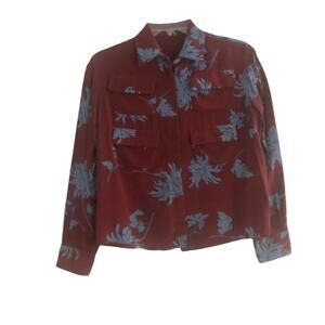Rochas Designer 100% Silk Blouse Button Front Floral Long Sleeve Top light Italy